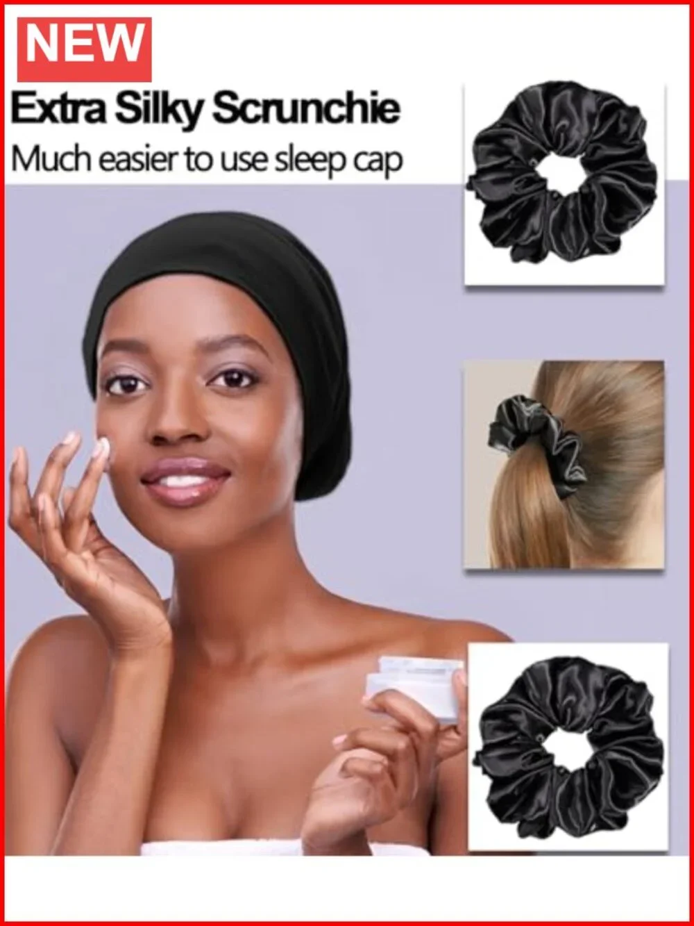 Cooling Ice Silk Lined Sleep Cap Bonnet with Adjustable Strap for Curly Braids